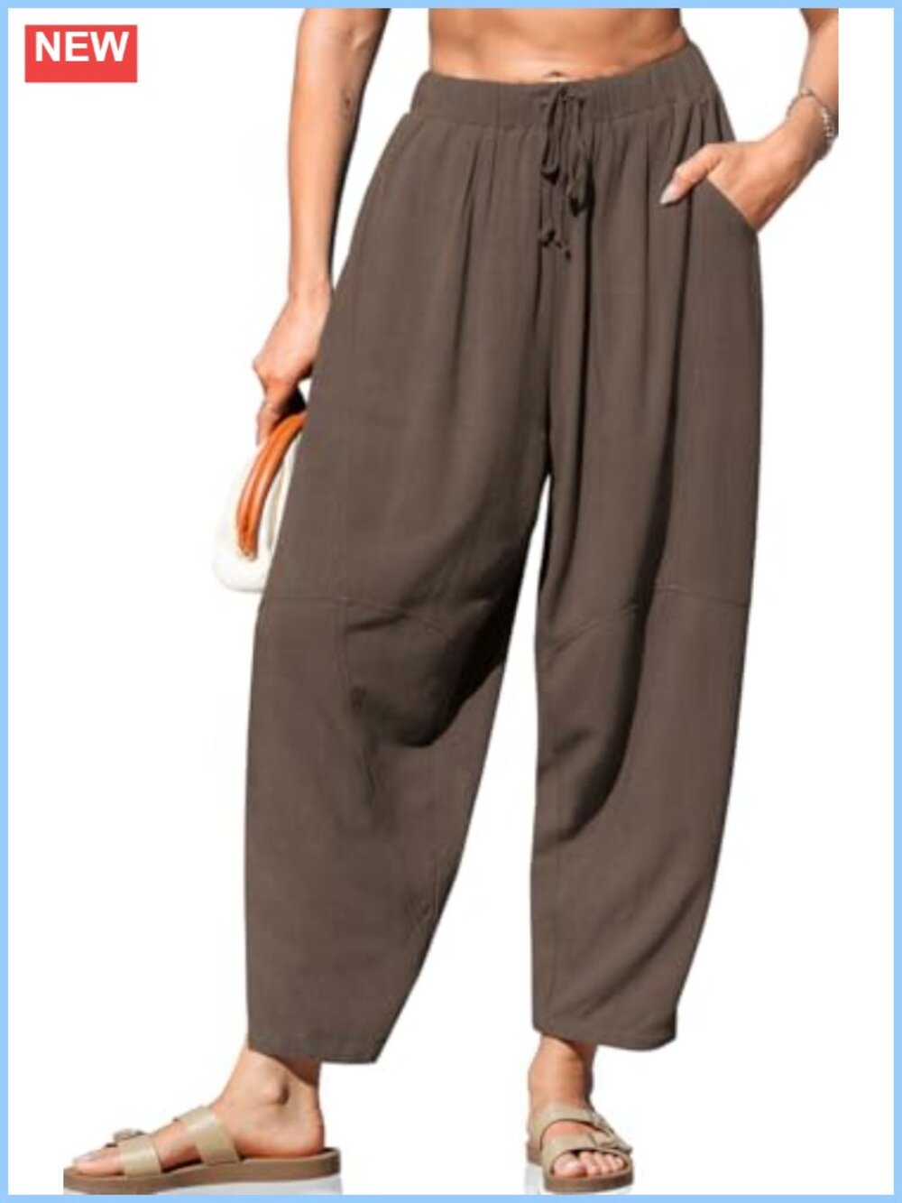 Women's Linen Harem Pants Wide Leg Boho with Pockets